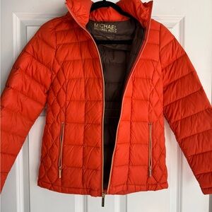 Michael Kors Vibrant Orange Quilted Puffer Jacket